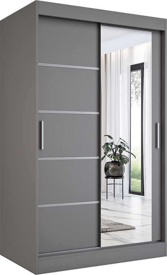 Elior Antracytowa szafa przesuwna z lustrem - Lorenza 3X