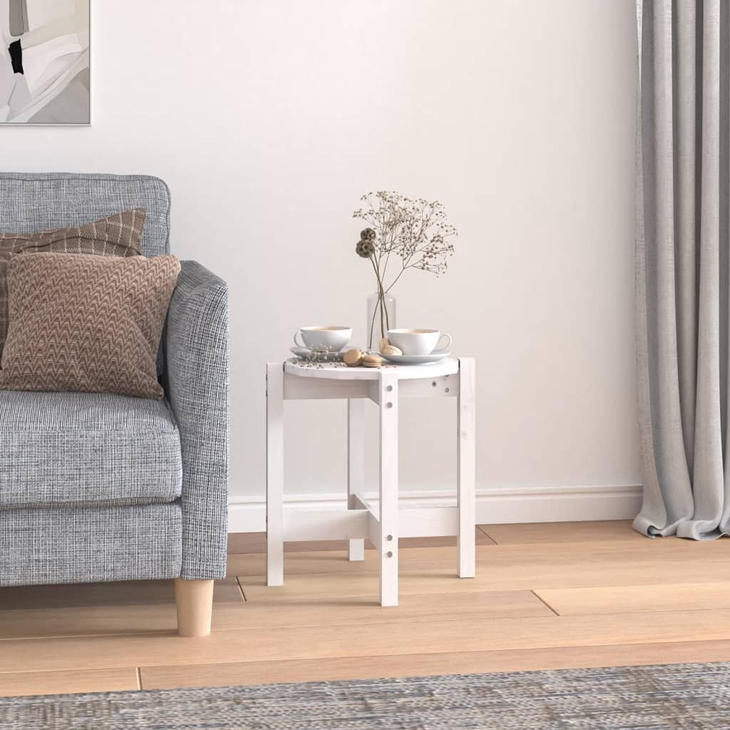 vidaXL Stolik kawowy, biały, 42,5x45 cm, lite drewno sosnowe