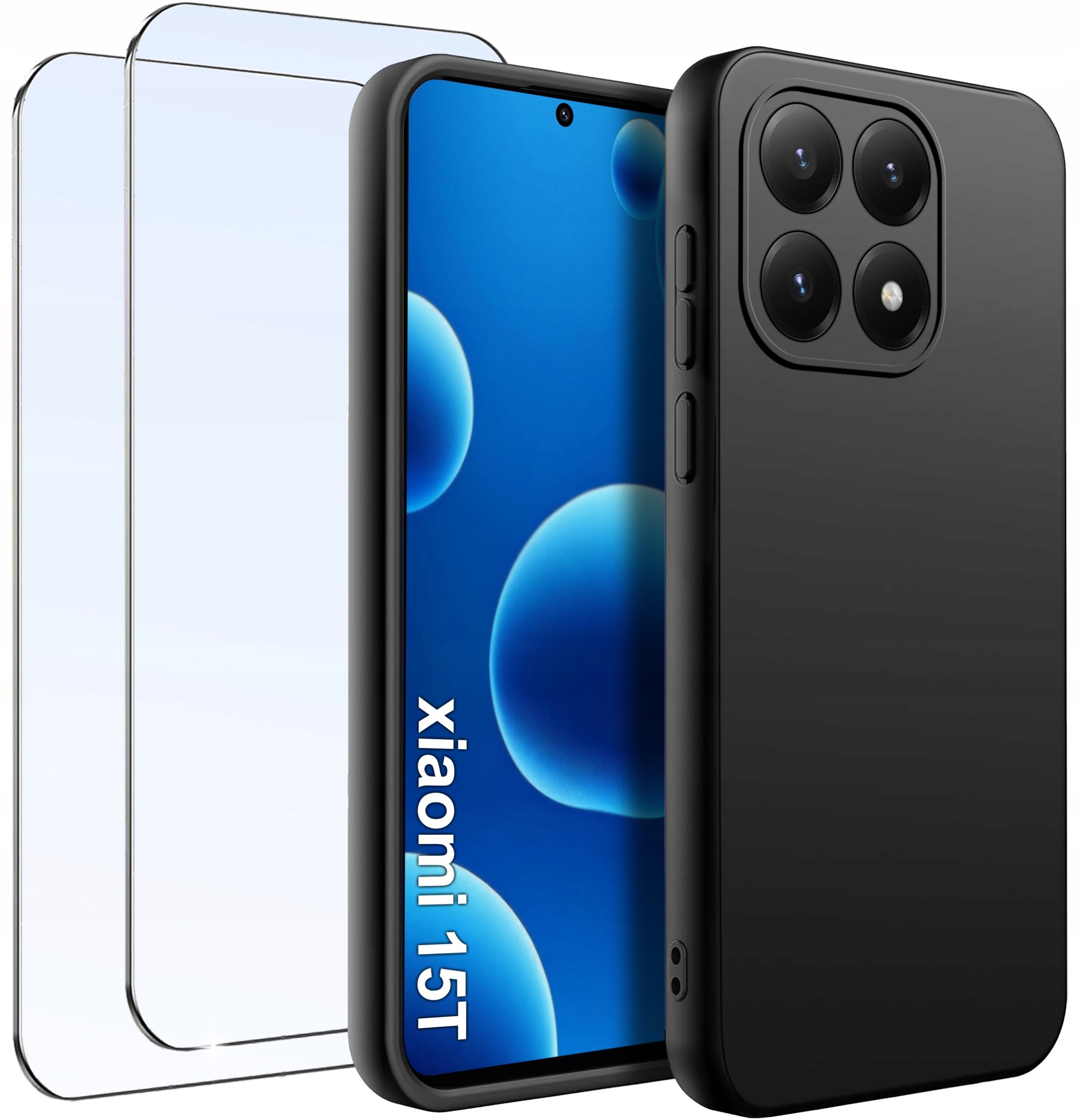 4kom.pl ZESTAW Etui do Xiaomi 15T 5G | Matowy Czarny Silikon Slim + 2 SZTUKI SZKŁO