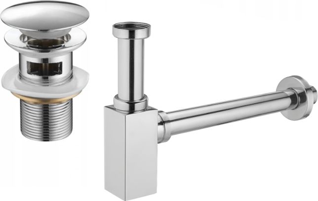 Syfon Mexen Mexen półsyfon umywalkowy kwadratowy z korkiem klik-klak, z przelewem, chrom - 7992060-00