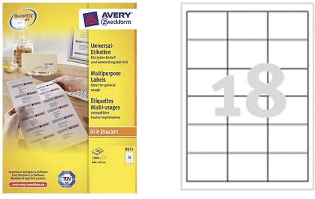 Avery Zweckform ETYK.ZF 3671 64X45 MARG./1800/ - 3671