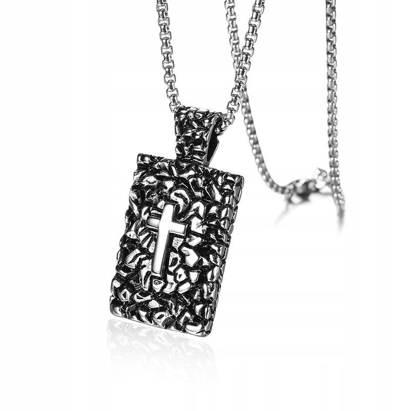 NASZYJNIK Srebrny Stal Łańcuszek KRZYŻYK IKONA 372