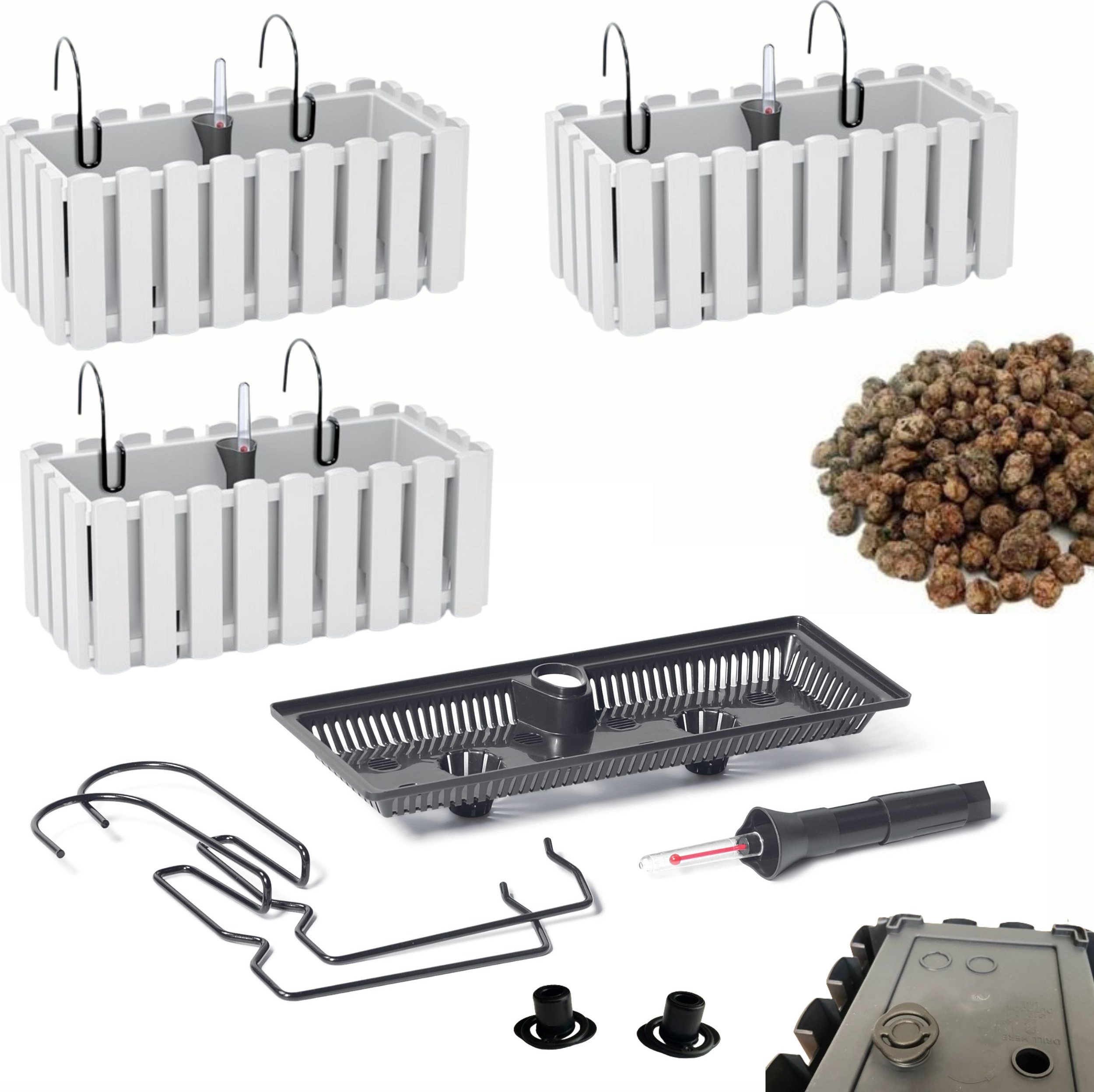 Prosperplast 3x Skrzynka na balustradę DDEF400W Doniczka balkonowa + Keramzyt 3l