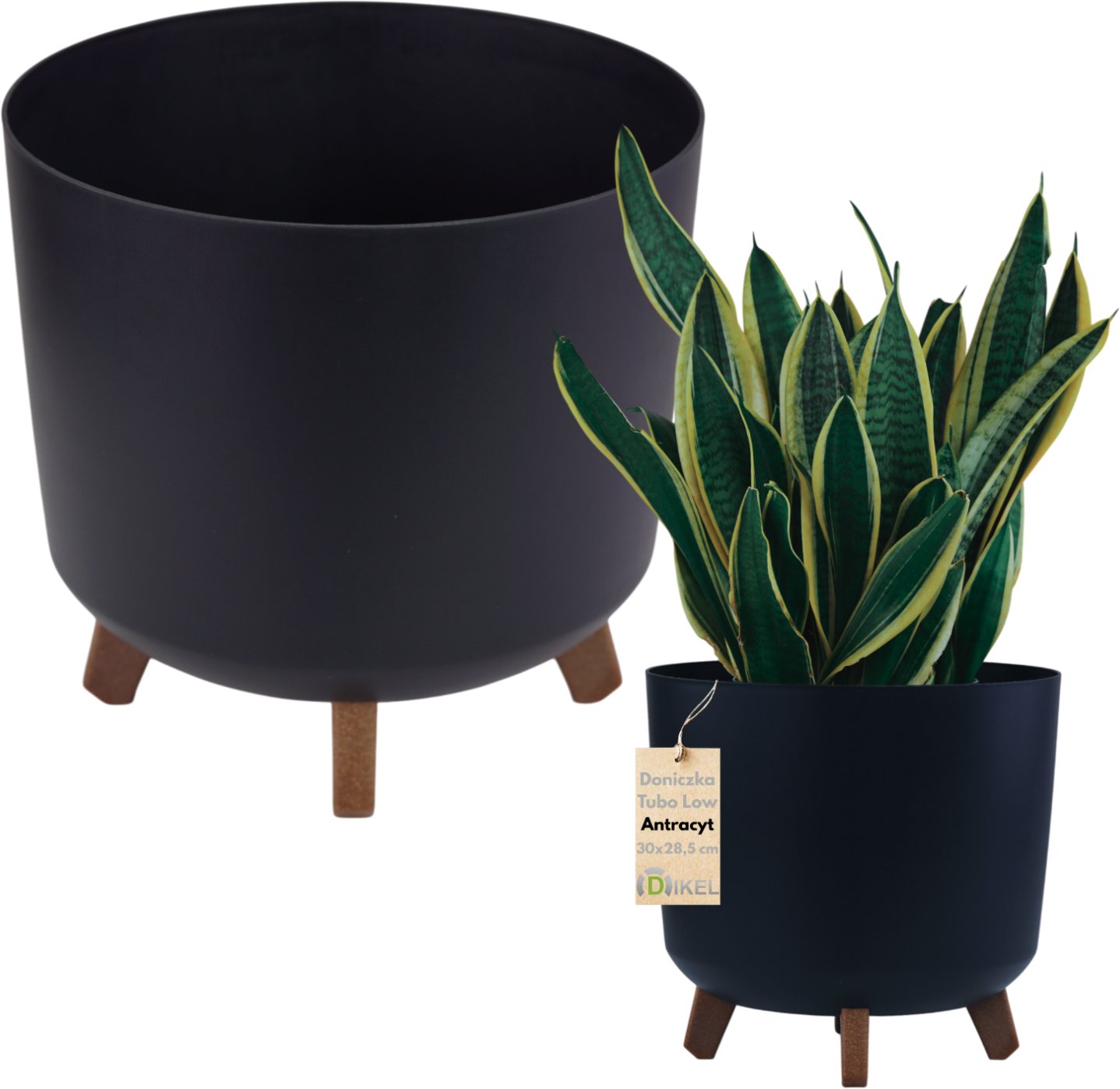 Dikel Doniczka okrągły na nóżkach 30x28,5cm Donica plastikowy z nóżkami