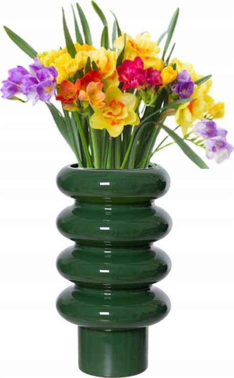 Szklany wazon na kwiaty 14x25,5cm Zielony dekoracyjny elegancki