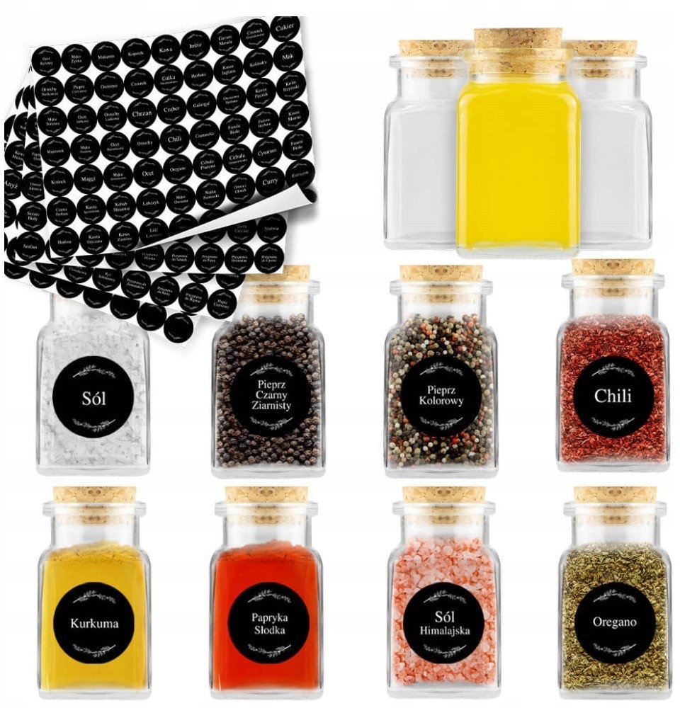 20X Słoik na przyprawy 150ML + 252 naklejki