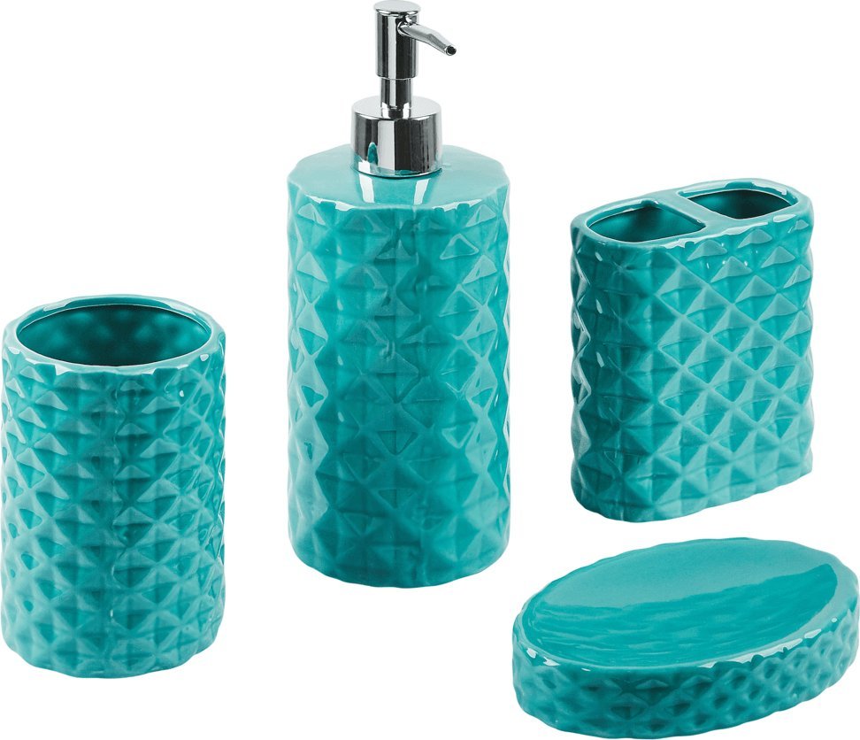 Beliani 4-częściowy zestaw akcesoriów łazienkowych turkusowy GUATIRE