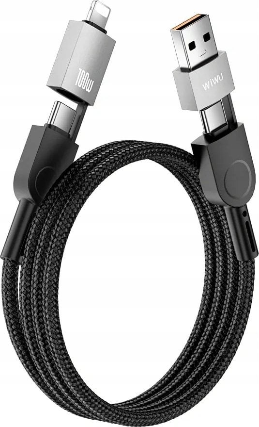 WiWU - Kabel USB serii Raptor Wi-C051 4w1 Fast Charging USB A/USB C do C+L 100W 1,2m - czarny