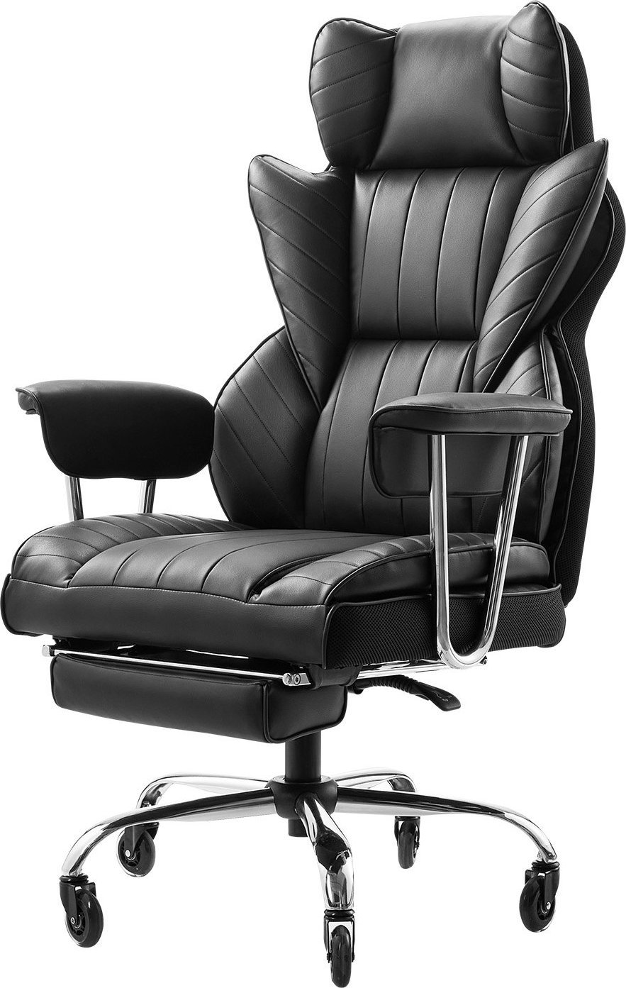 Ekskluzywny fotel biurowy z wysokim oparciem i regulacją podparcia lędźwiowego