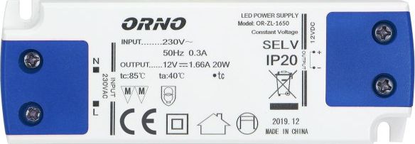 Zasilacz serwerowy Orno Zasilacz płaski do LED 12VDC 15W, IP20 , wysokość 16,5mm