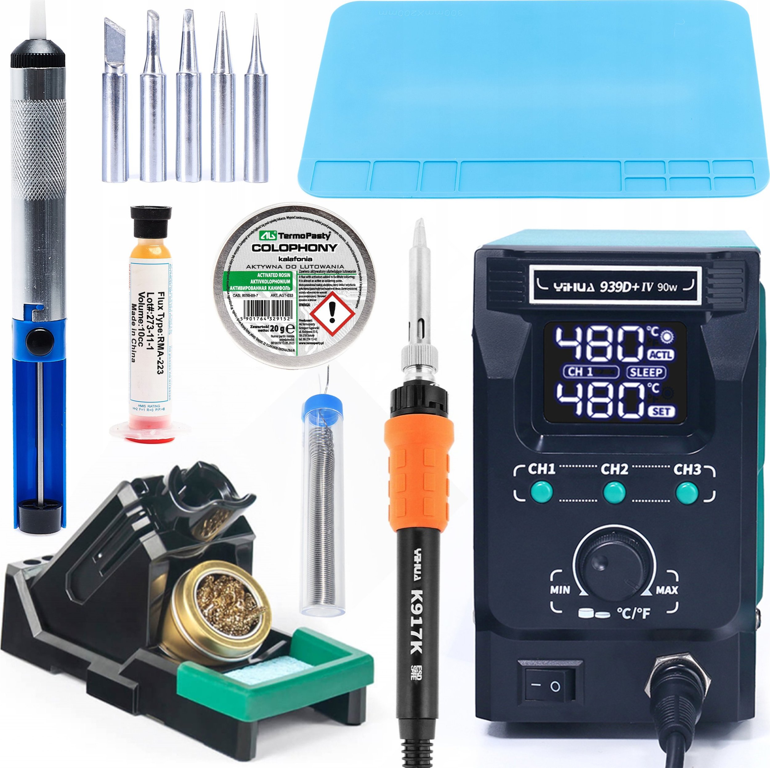 Stacja Lutownicza Yihua 939D+-IV 90W + Zestaw Akcesoriów 11w1 Techrebal