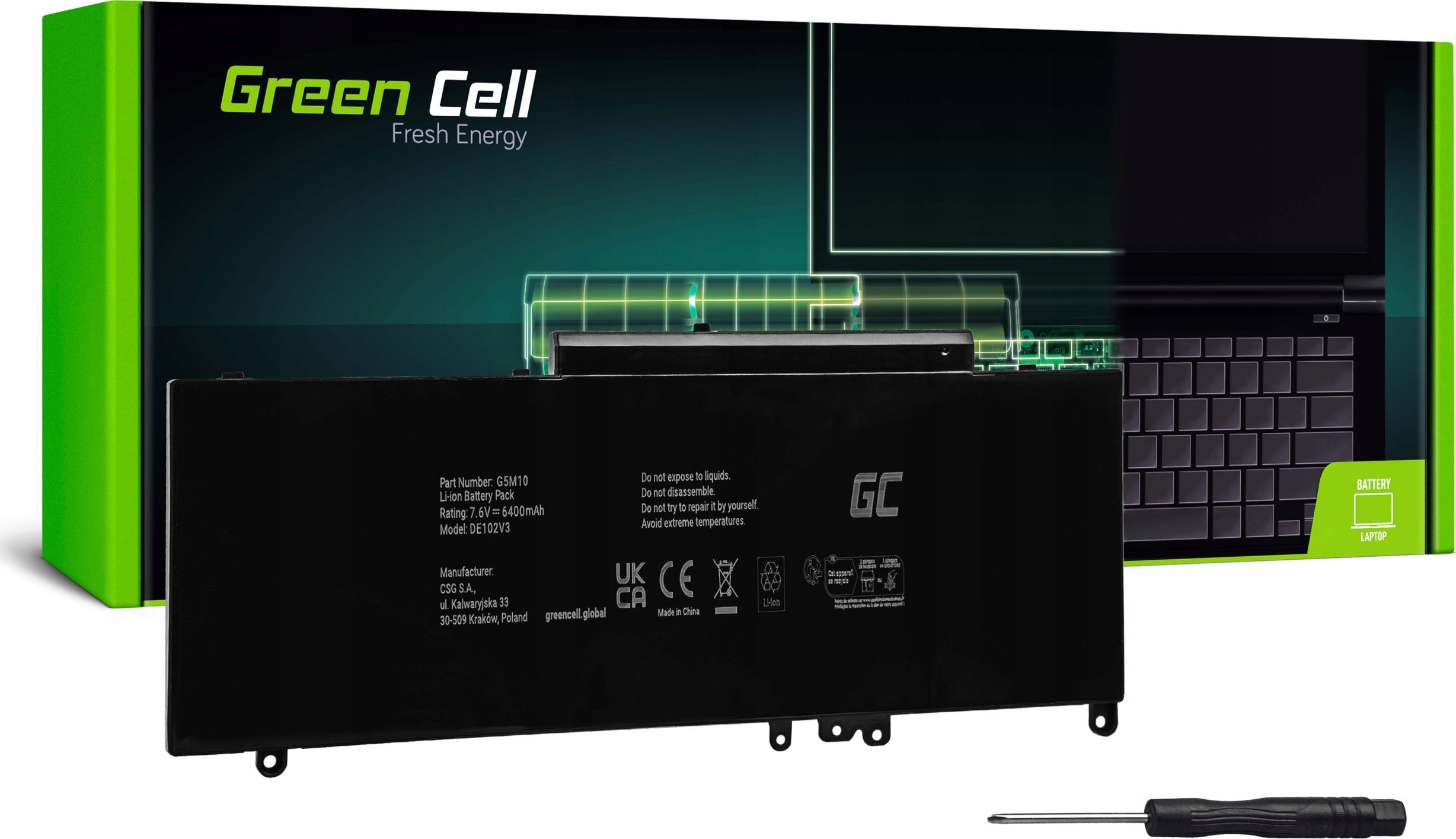 Bateria Green Cell Green Cell Battery G5M10 0WYJC2 for Dell Latitude E5250 E5450 E5550