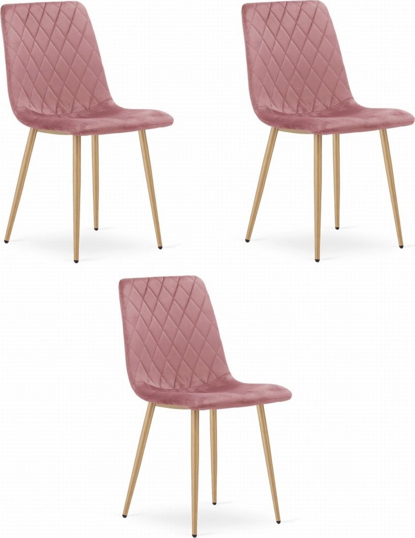 Leobert Krzesło TURIN - różowy aksamit / nogi kolor drewna x 3