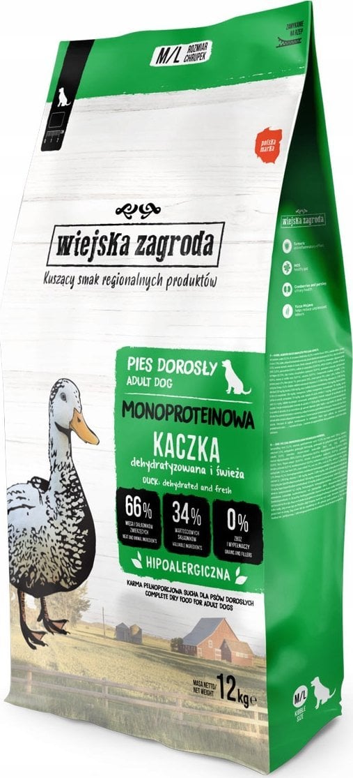 Wiejska Zagroda Karma sucha dla psa Monobiałkowa Kaczka (dorosły) chrupki M/L 12kg