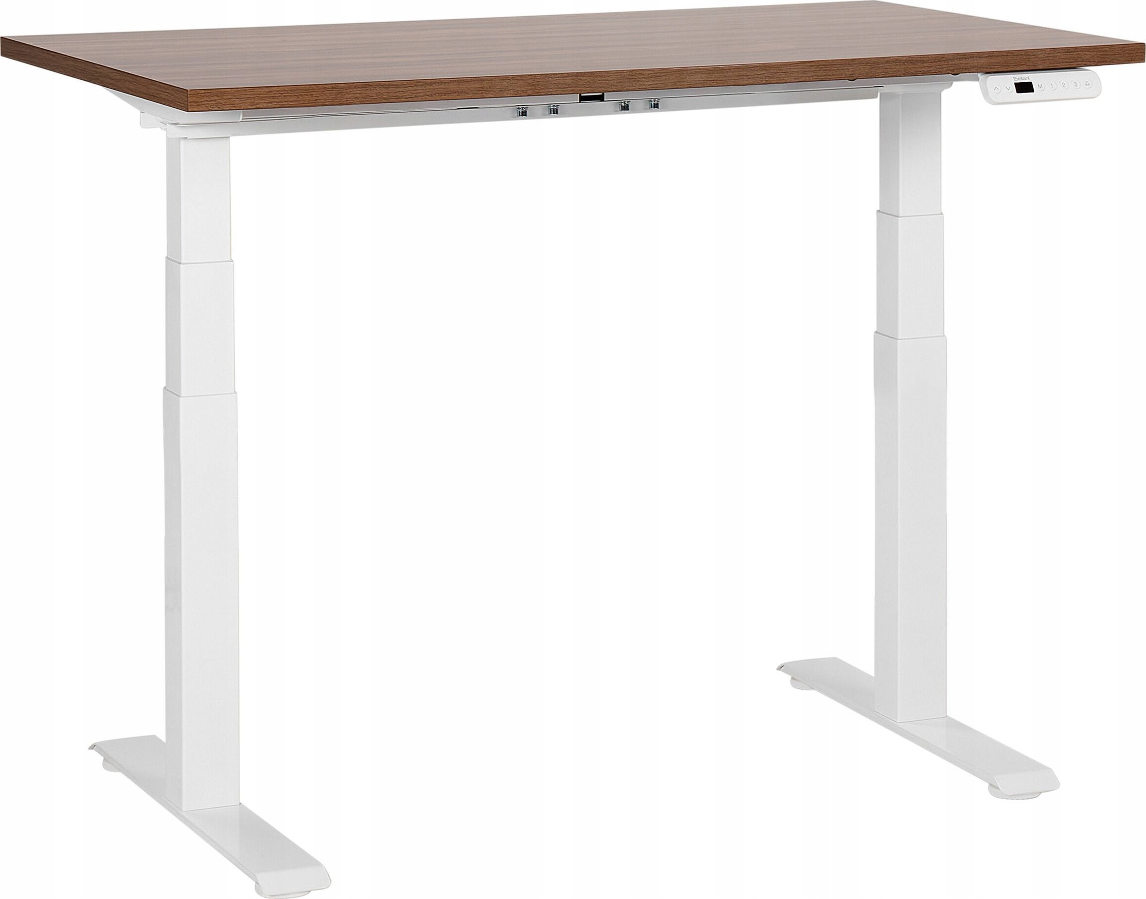 Biurko Beliani Biurko regulowane elektrycznie 120 x 72 cm ciemne drewno z białym DESTIN III