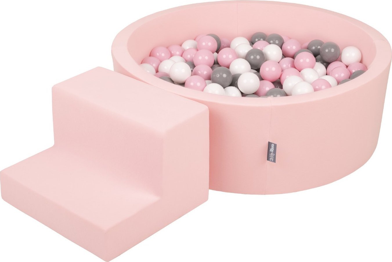 KiddyMoon KiddyMoon Piankowy plac zabaw PPZP-OK30D-122 z piłeczkami różowy: biały-szary-pudrowy róż basen 200/schodek Zabawka plac zabaw