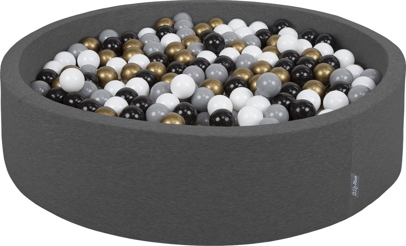 KiddyMoon KiddyMoon Suchy basen okrągły z piłeczkami 7cm 120x30 ciemnoszary: biały-szary-czarny-złoty 120x30/200piłek Zabawka basen piankowy