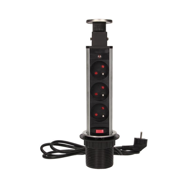 Orno Gniazdo meblowe fi6cm, 3x250V AC wysuwane z blatu z blokadą (OR-AE-1348)