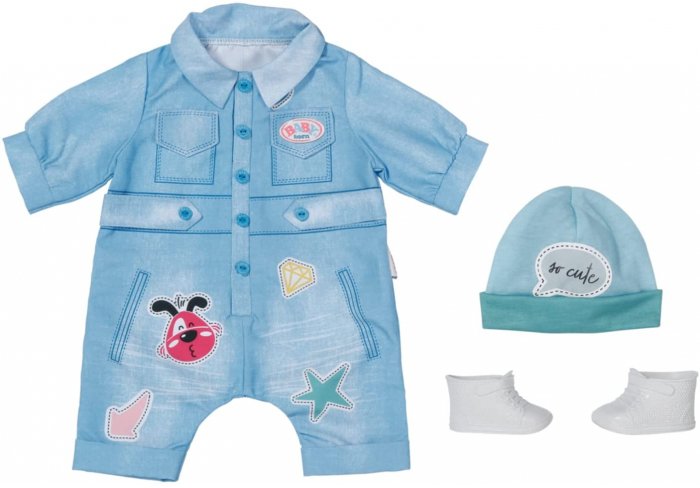 Zapf ZAPF Creation BABY born Deluxe Jeans Overall 43cm, doll accessories (one piece suit, hat and shoes)