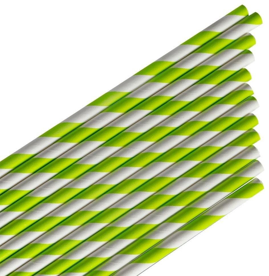 Słomki papierowe paski limonkowe 144szt