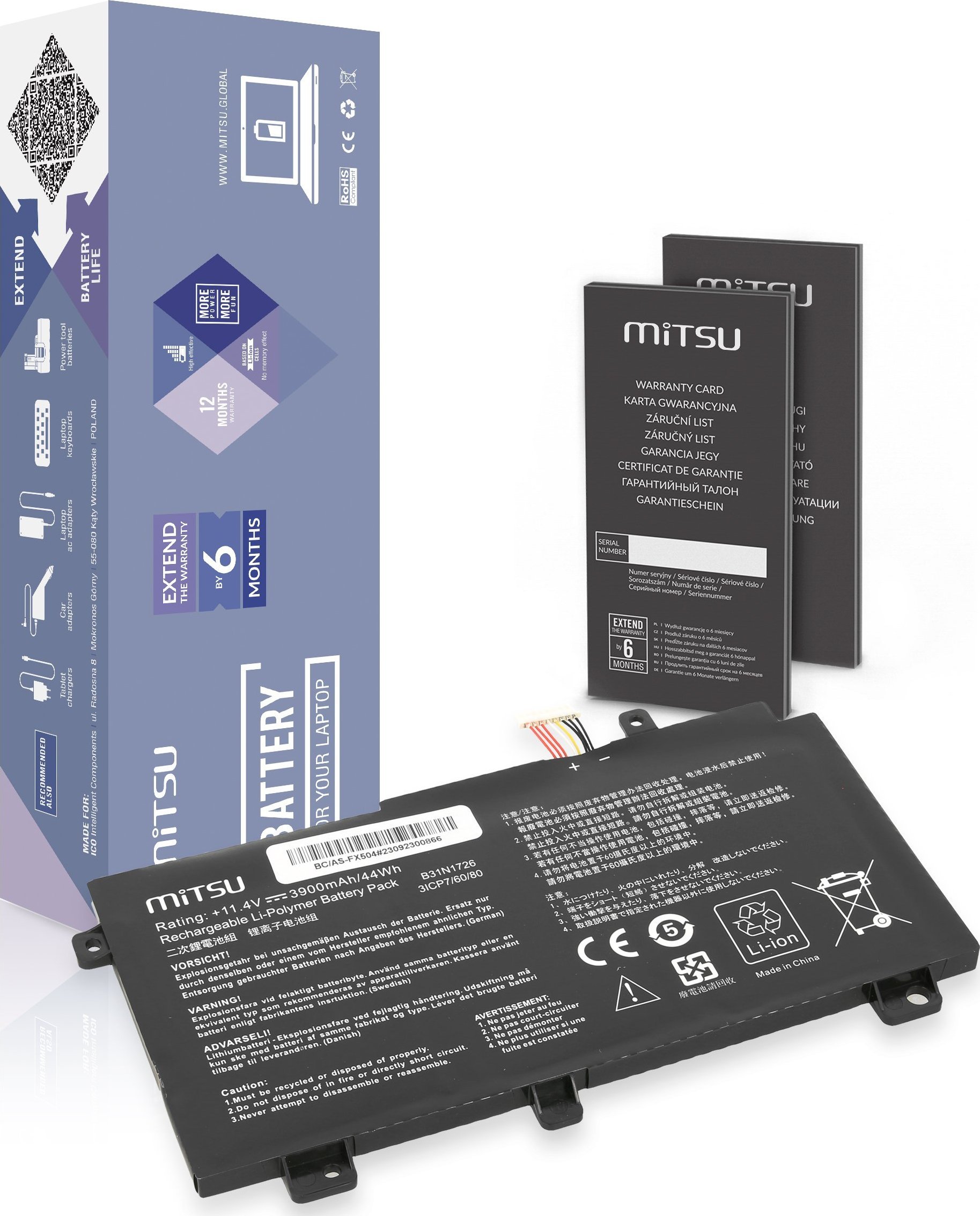 Bateria Mitsu Bateria B31N1726 Asus FX504 FX505 FX80G