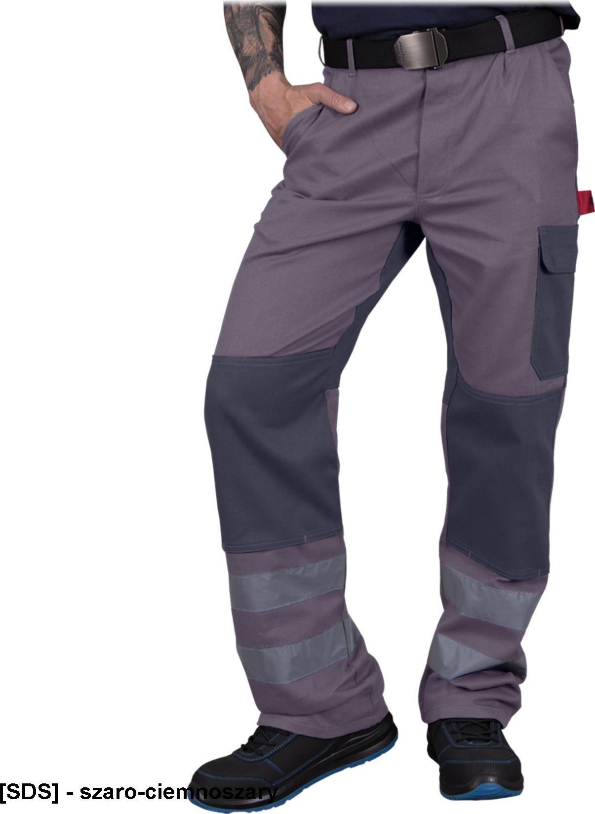 R.E.I.S. BOMULLX-T - spodnie ochronne do pasa, nogawki pasy odblaskowe, 6 kieszeni, 100% bawełna 260-270 g/m, kieszenie na - szaro-ciemnoszary 58