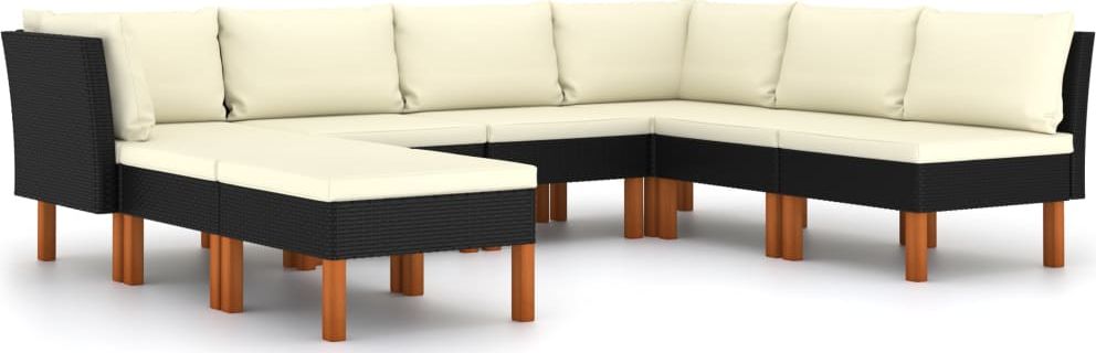 vidaXL 8-cz. zestaw wypoczynkowy do ogrodu, poduszki, rattan PE czarny