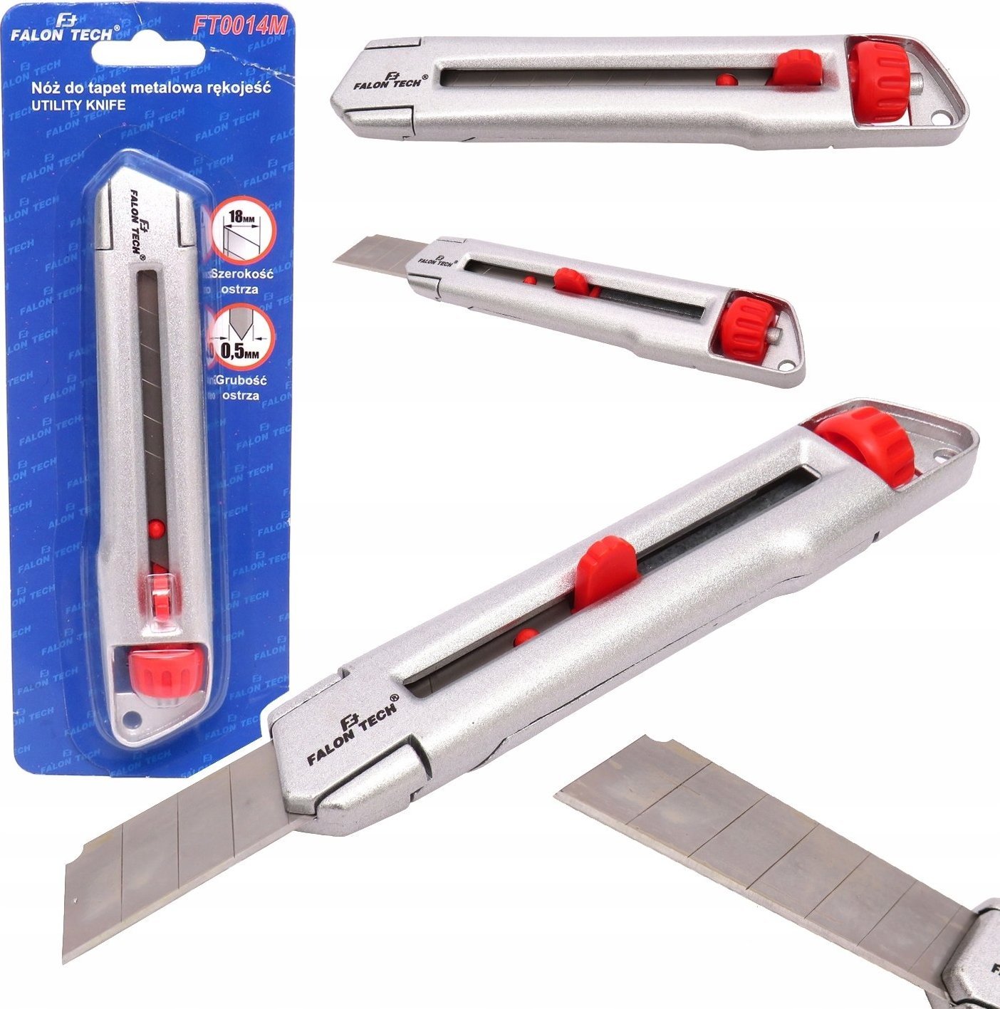 Falon-Tech NÓŻ DO TAPET METALOWY NOŻYK 18mm ŁAMANE OSTRZA