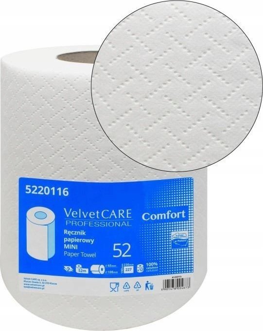 Velvet Ręcznik papierowy dwuwarstwowy celulozowy VELVET Care Mini 52 Comfort 5220116 biały 52m 12 SZT.