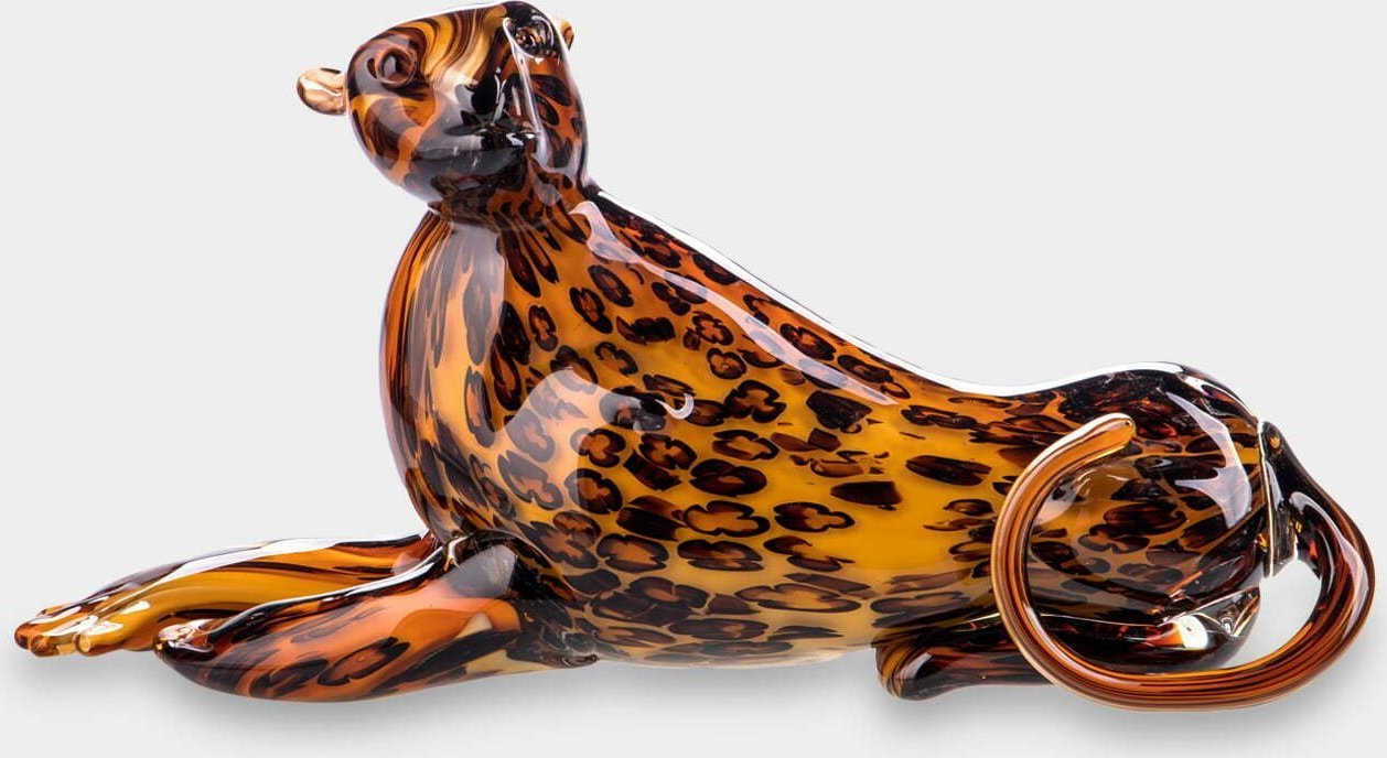 rzezbyzbrazu Duża Figura Szklana w Stylu Murano Leżący Lampart