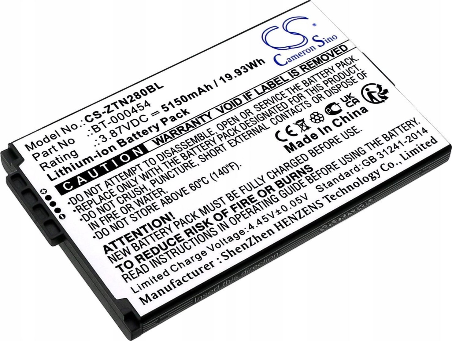 Akumulator Cameron Sino Akumulator Bateria BT-000454 BT-000454-72 do drukarki ZEBRA TC15 TN28 U30 / CS-ZTN280BL