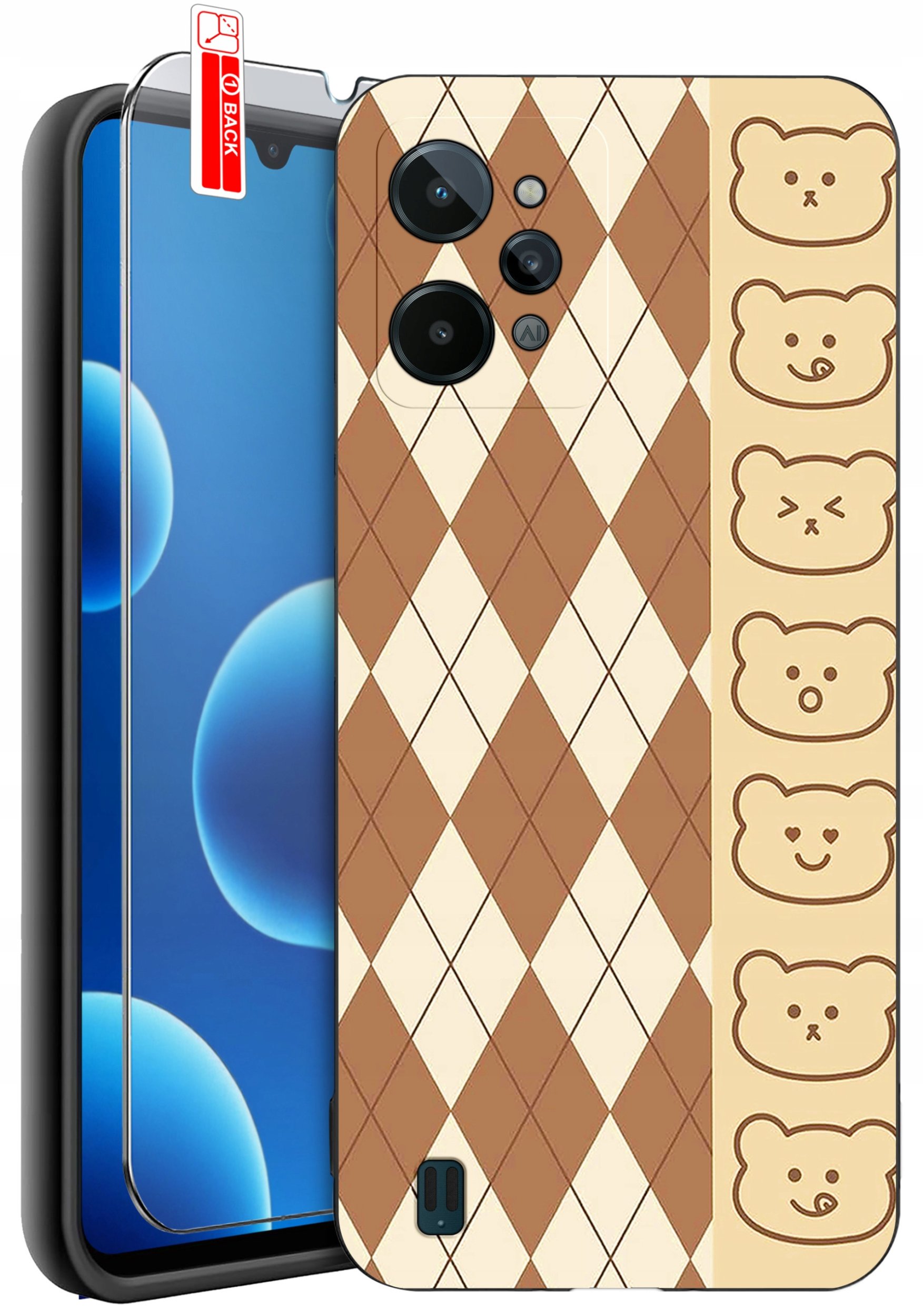 ETUI do Realme C31| WZORY | SILIKONOWE MATT CASE + SZKŁO 9H