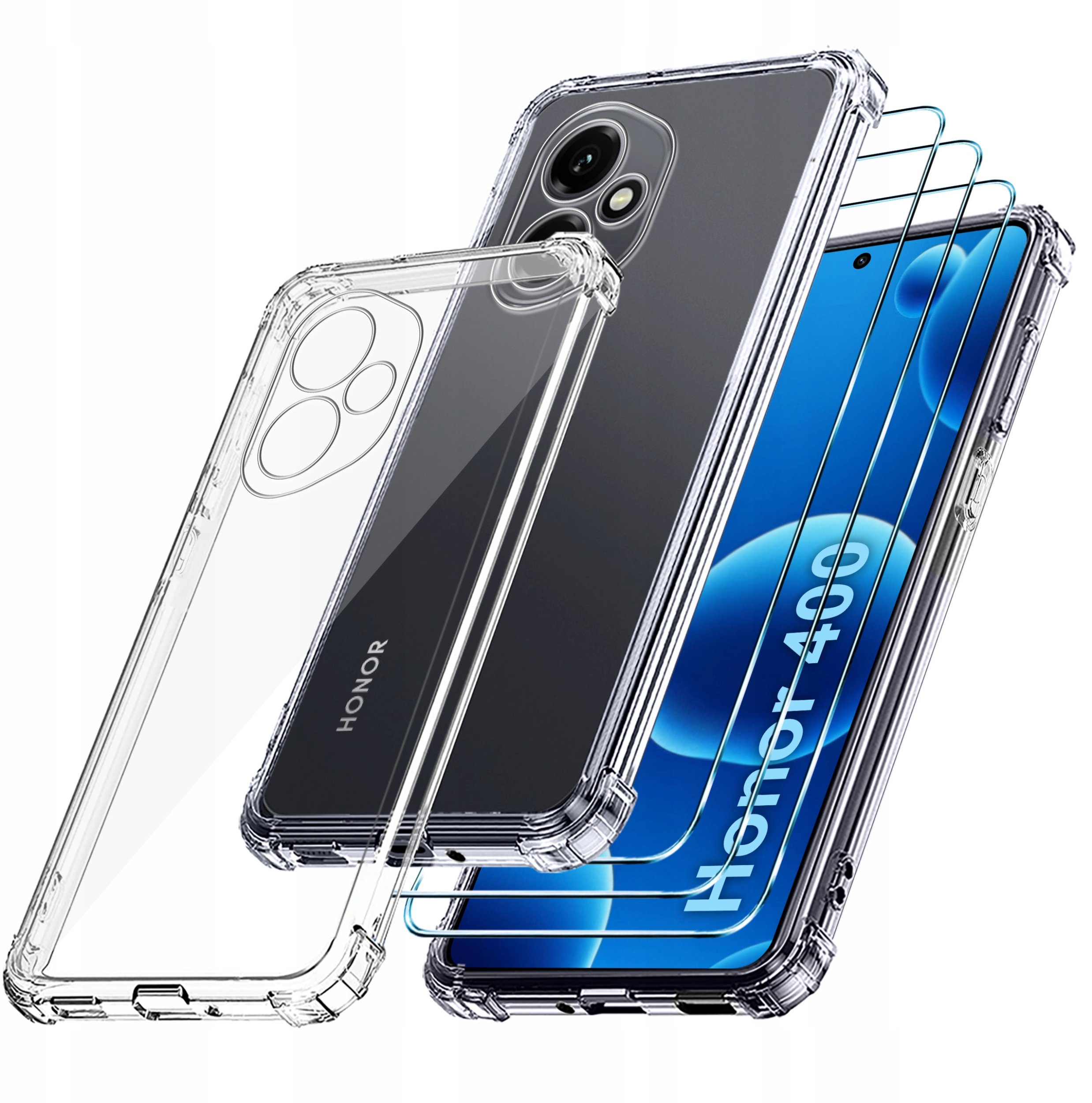 ZESTAW Etui do Honor 400 ANTI-SHOCK CLEAR + 3 SZTUKI SZKŁO 9H