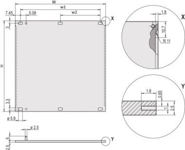 SCHROFF Panel przedni SCHROFF, osłona Refrofit, 3 HU, 10 HU, 2,5 mm, Al, anodowany, nieobrobione krawędzie