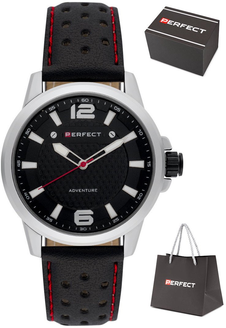 Zegarek Perfect W146-02 męski perforowany pasek 44 mm .
