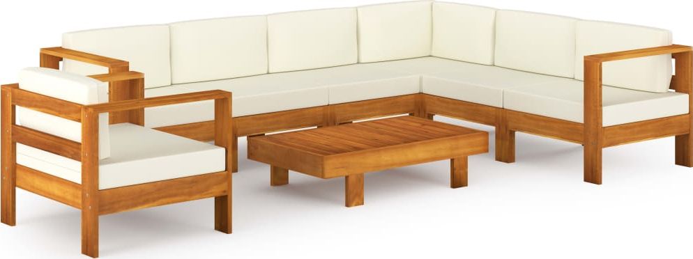 vidaXL 8-cz. zestaw wypoczynkowy do ogrodu, kremowe poduszki, akacja