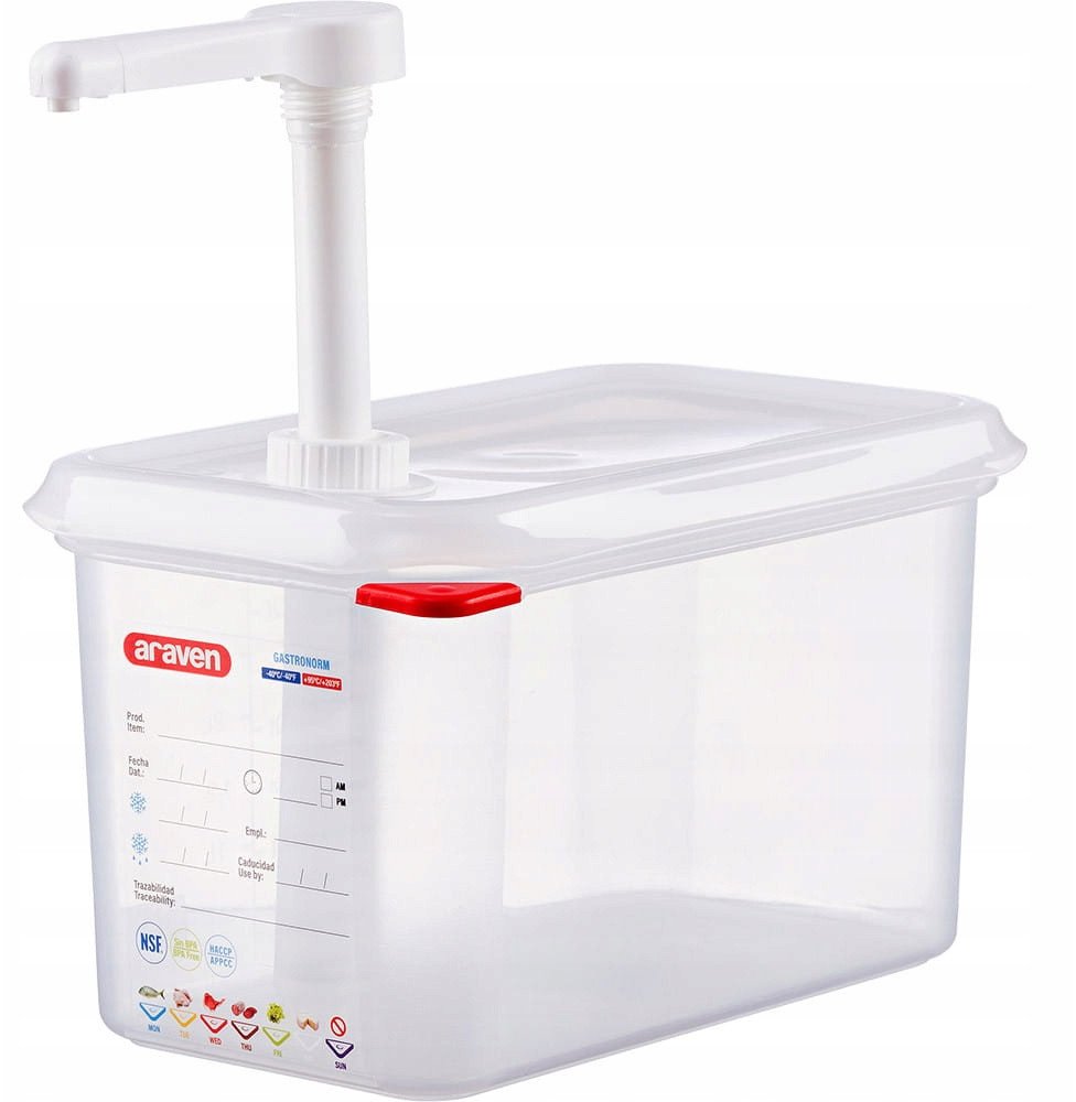 Dyspenser do sosów z pompką, pojemnik GN 1/4, porcja 30 ml | ARAVEN, 1358