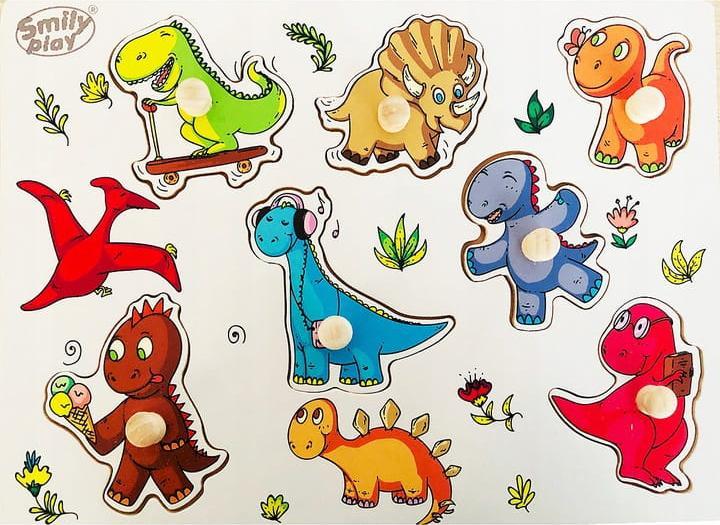 Smily Play Drewniane puzzle układanka pinezki Dinozaury Smily Play