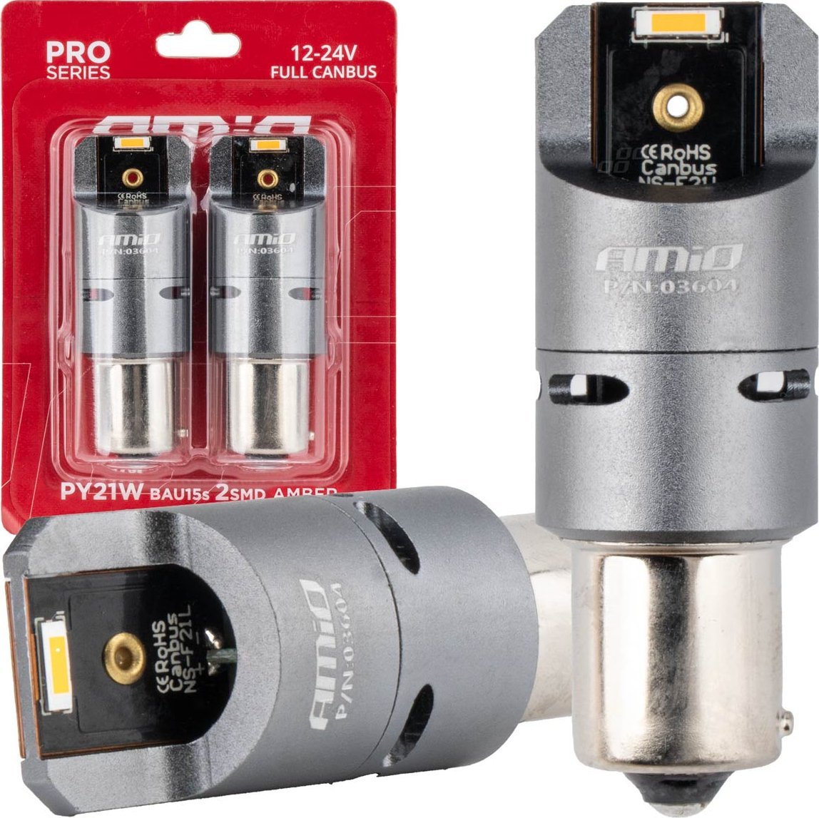AMiO Żarówki led full canbus py21w 2x1860 smd pomarańczowe 12v 24v amio-03604
