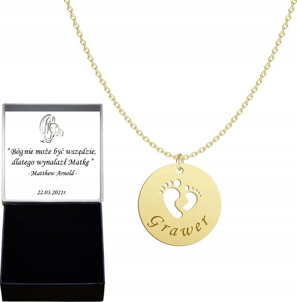 Radziszewska Jewellery Naszyjnik Złoty Imię Dziecka Data Metryczka 925 Prezent GRAWER TABLICZKA