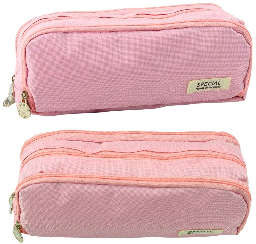 Piórnik Szkolny Dwie Komory Kieszeń Frontowa Różowy 23x9 cm