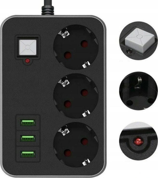 Listwa zasilająca LDNIO 3 gniazda czarna (RF-001)