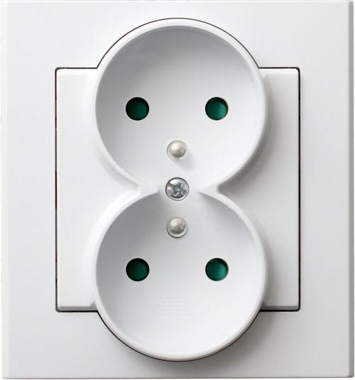 Ospel Gniazdo Sonata podwójne z uziemieniem i przesłonami białe (GP-2RZP/00)