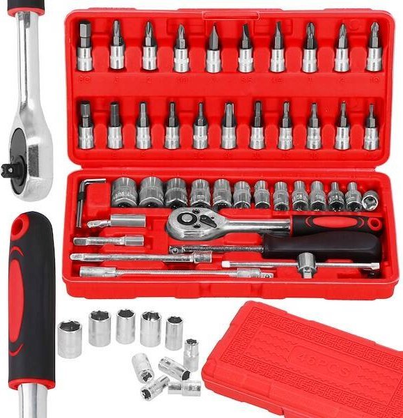 Springos Klucze nasadowe zestaw 45 elementów, z walizką narzędzia warsztatowe UNIWERSALNY