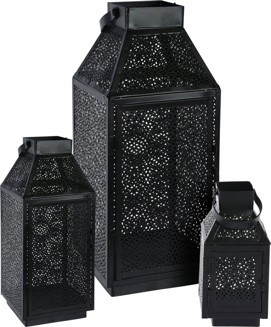 Home Styling Collection Zestaw 3 metalowych lampionów w różnych rozmiarach