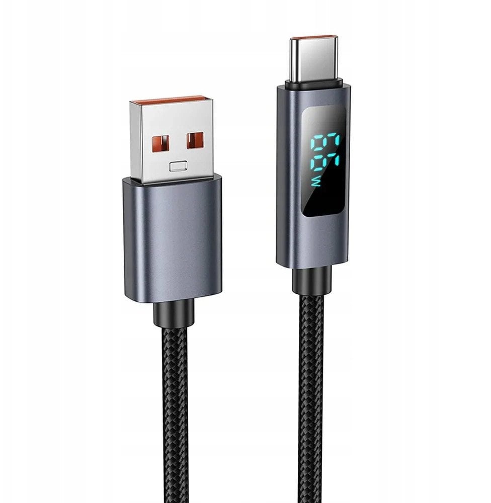 Kabel USB A do USB C Hoco 5A z wyświetlaczem 1 m X112 czarny