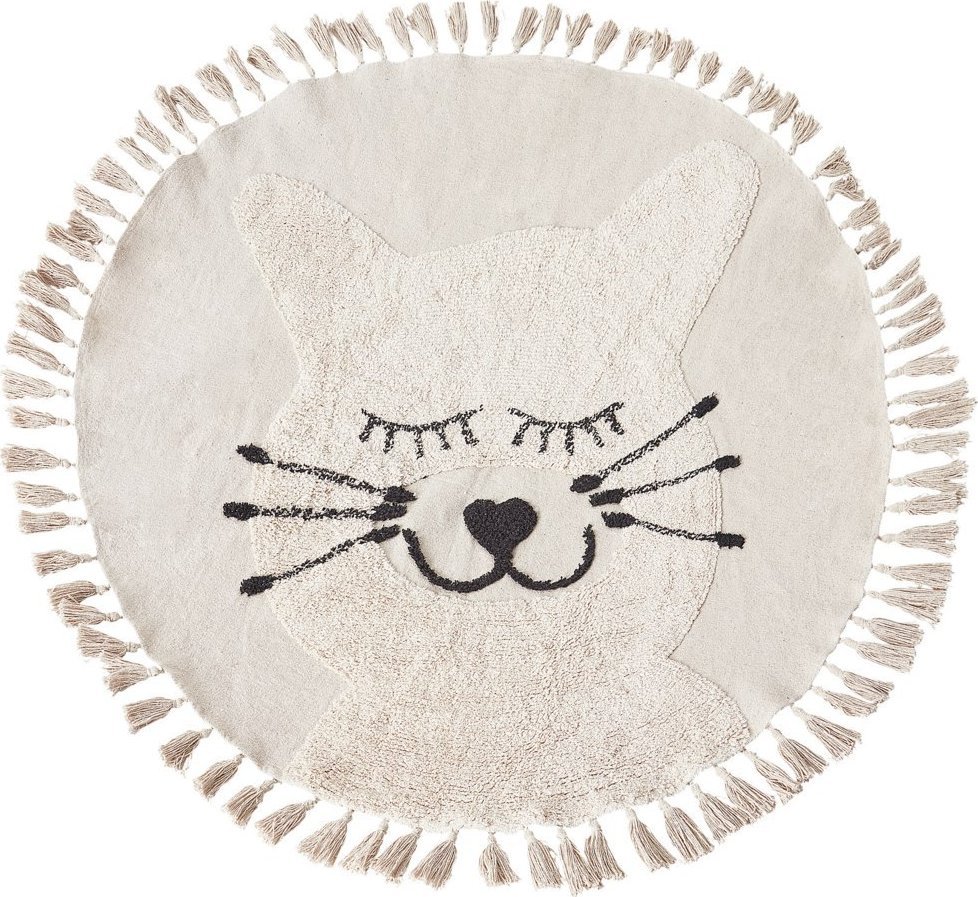 Beliani Dywan dziecięcy okrągły bawełniany motyw kota ø 120 cm beżowy ETSERI