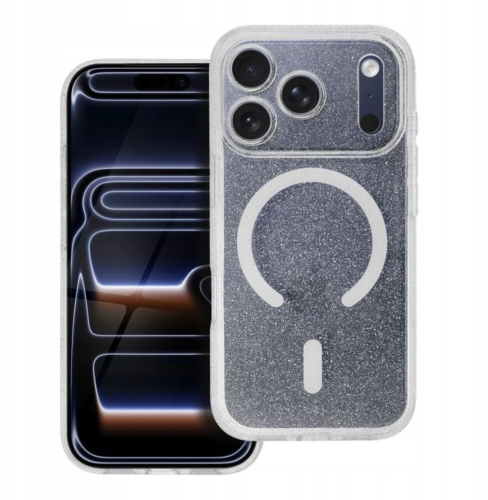 Futerał CLEAR MAG COVER z ochroną aparatu kompatybilny z MagSafe do IPHONE 17 Pro transparent glitter