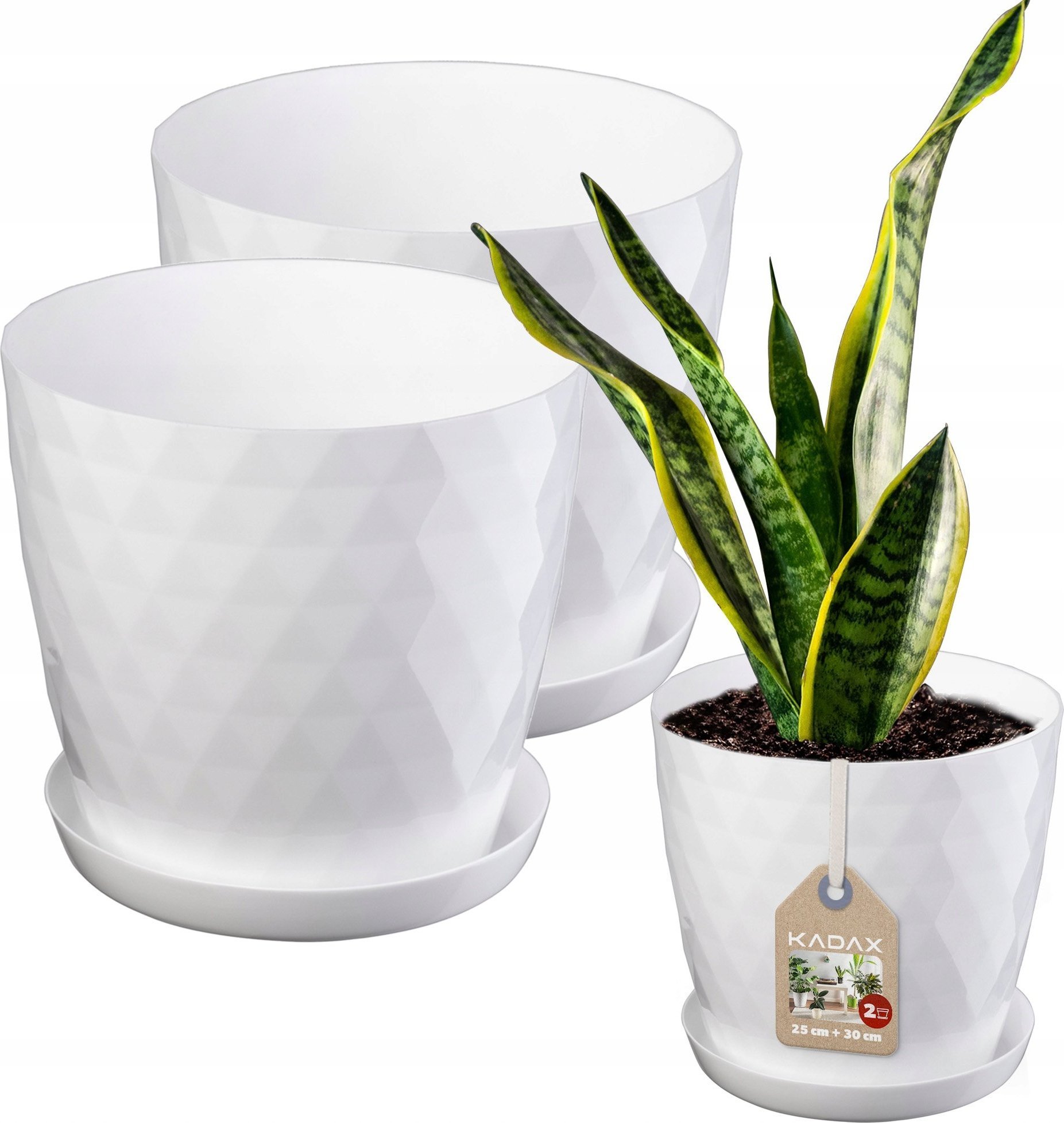 Kadax KADAX Doniczka Z Podstawką Biała Zestaw 25cm +30cm