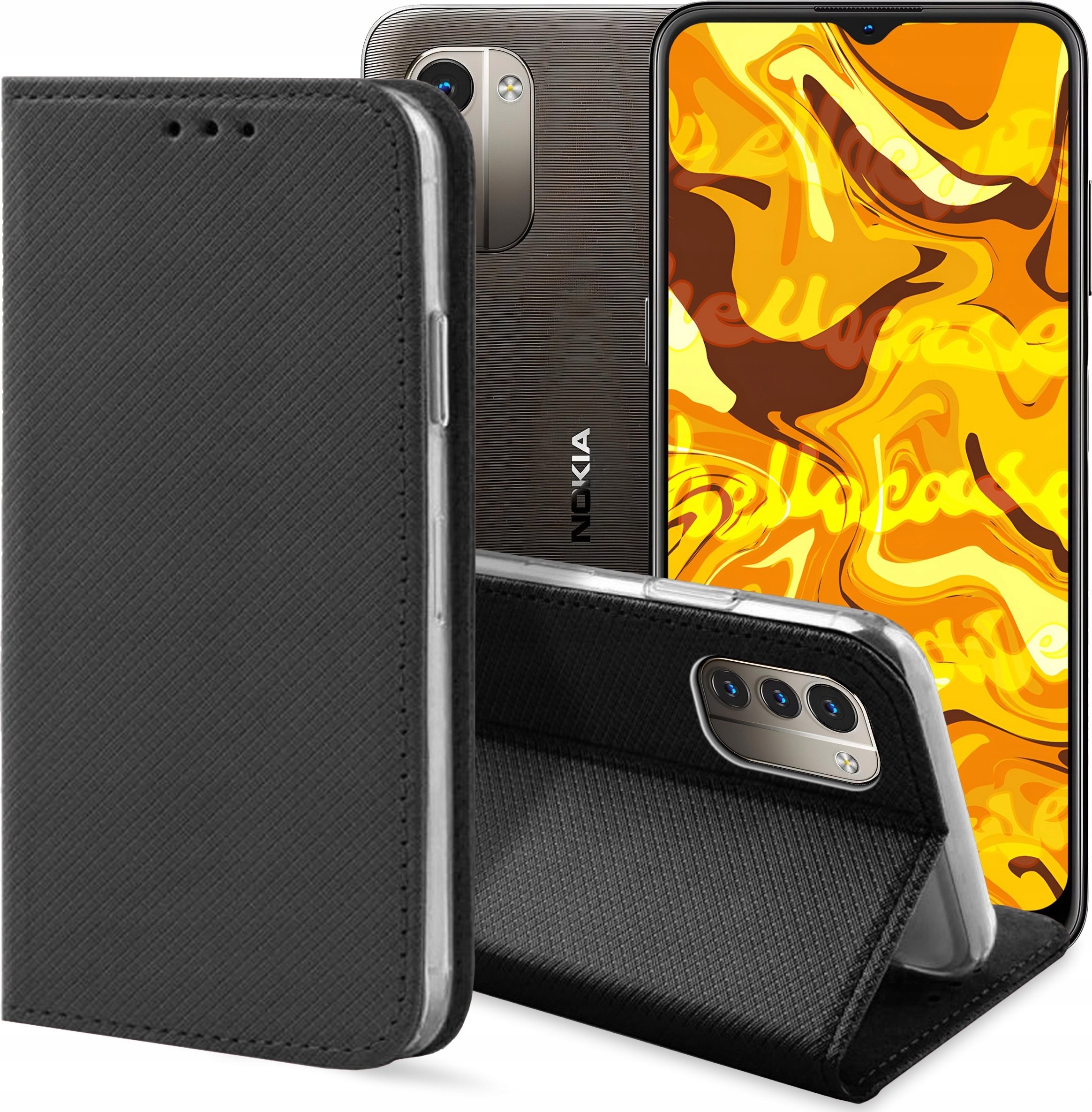 Hello Case ETUI Z KLAPKĄ DO NOKIA G11 / G21 CZARNE ZAMYKANE MAGNETYCZNE KABURA FUTERAŁ